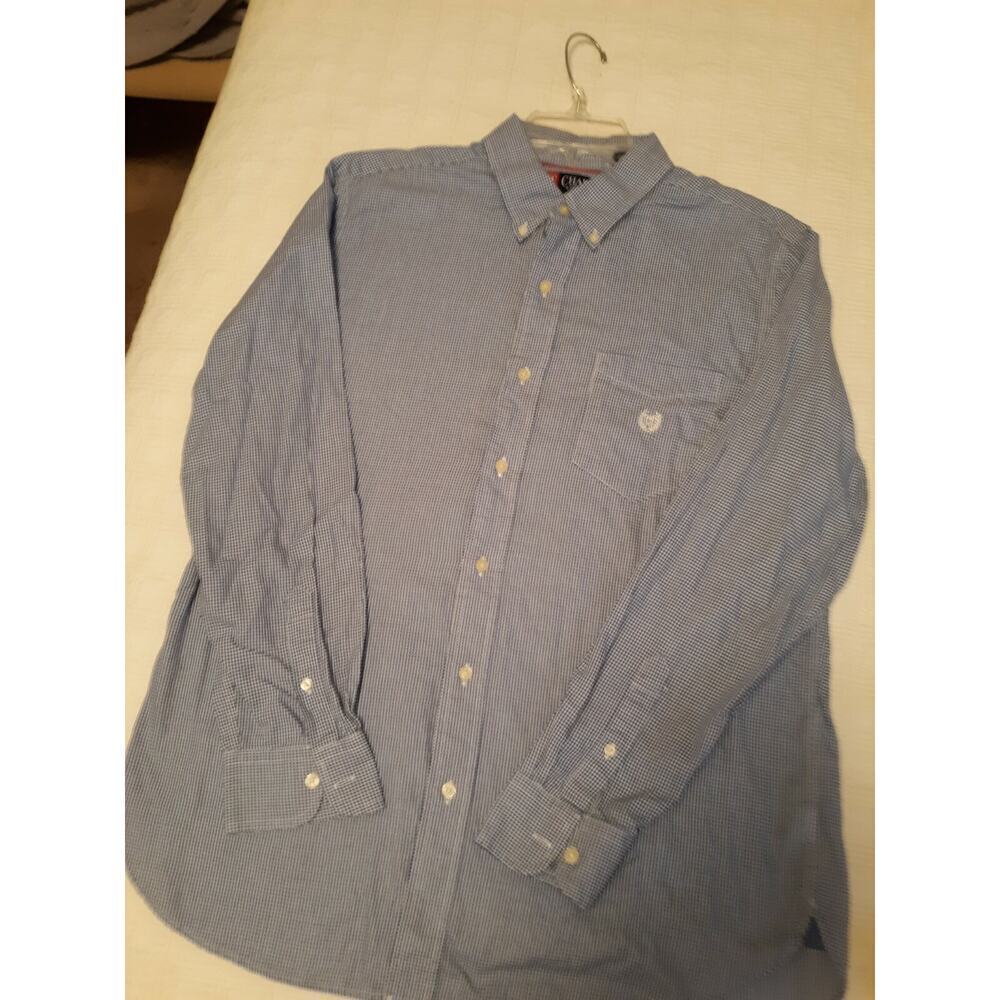 Chaps Ralph Lauren Men's size L Blue/White Tiny check Gingham Button up Shirt